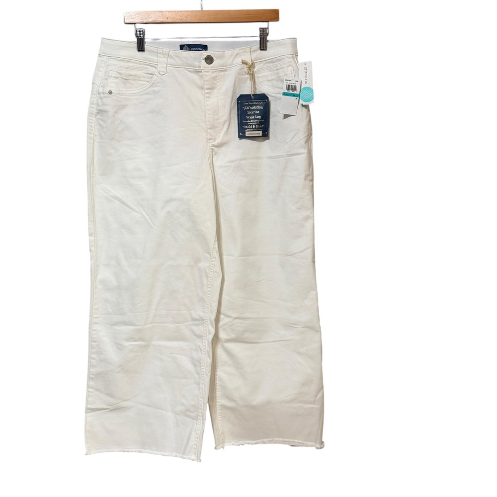 Democracy Ab-solution Skyrise Wide Leg White Jeans Raw Hem Size 16 NWT